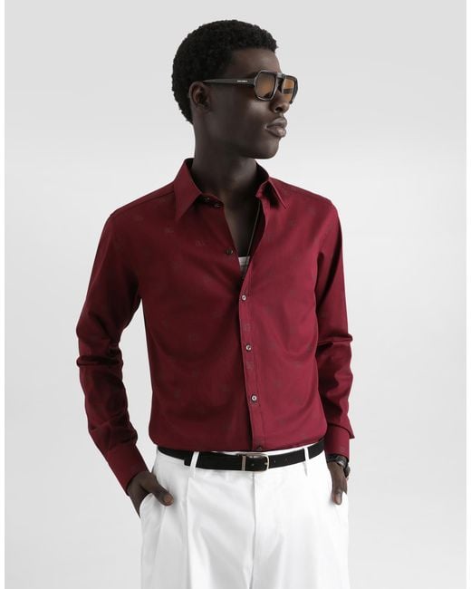 Dolce & Gabbana Red Logo-Print Martini Poplin Shirt for men