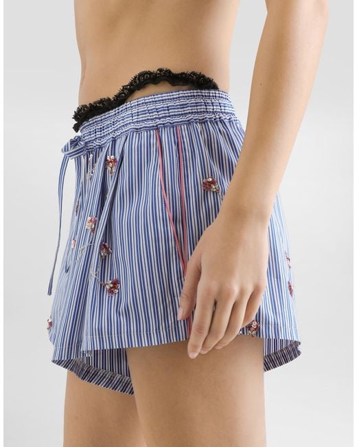 Dolce & Gabbana Blue Crystal Flower-Print Cotton Shorts
