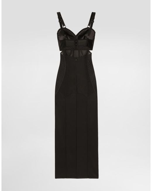 Dolce & Gabbana Black Calf-Length Satin And Lace Dress With Corset Details