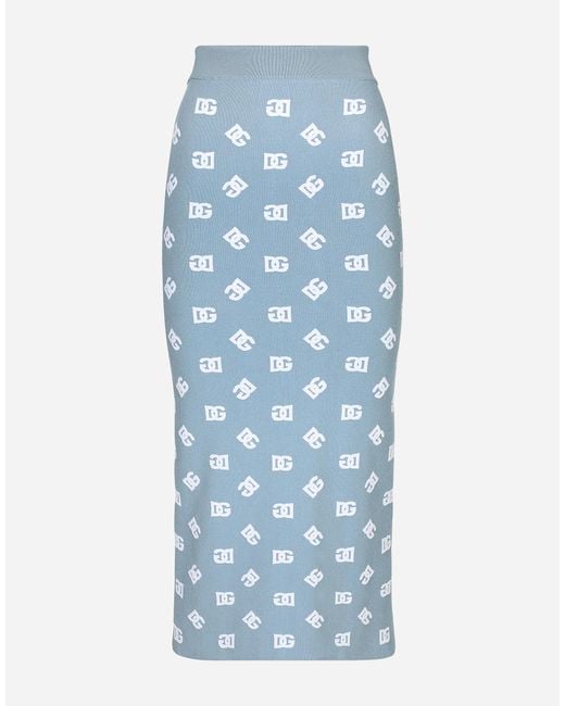 Dolce & Gabbana Blue Viscose Pencil Skirt With Jacquard Dg Logo