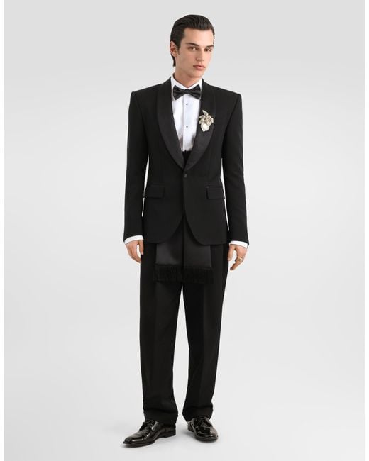 Dolce & Gabbana Black Wool Gabardine Trousers for men