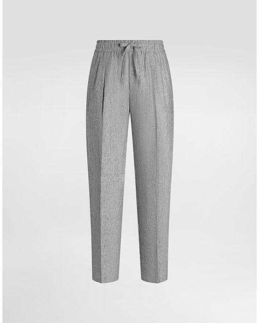 Dolce & Gabbana Gray Washed Linen Canvas Jogging Trousers for men