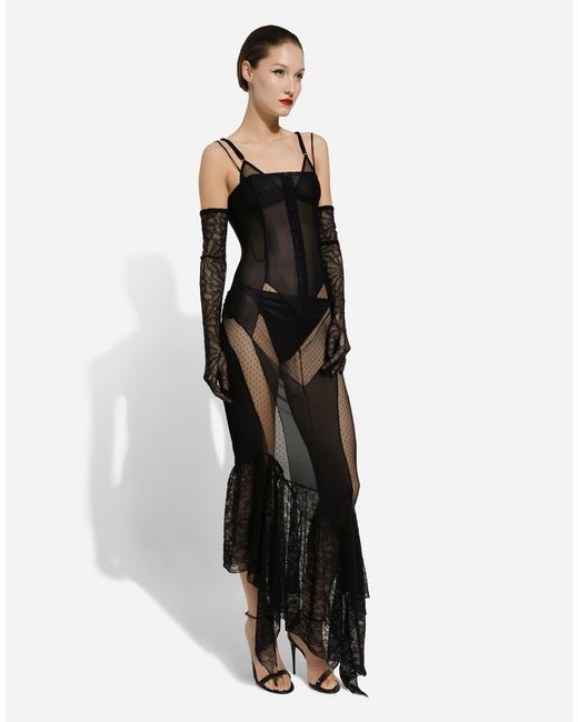 Dolce & Gabbana Black Strapless Lace Patchwork Dress