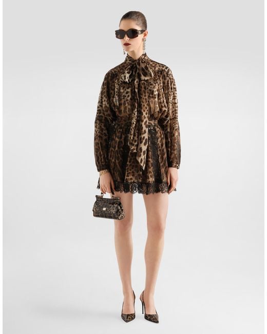 Dolce & Gabbana Brown Leo- Silk Chiffon Shirt
