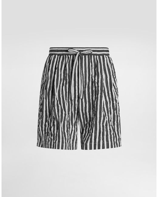 Dolce & Gabbana Black Crinkled Striped Fabric Bermuda Shorts for men
