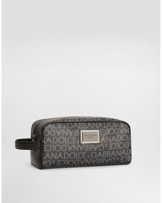 Dolce & Gabbana Gray Coated Jacquard Toiletry Bag for men