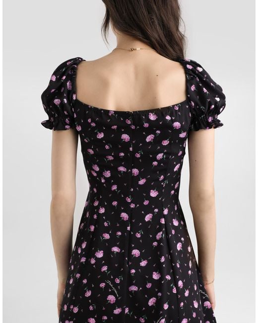Dolce & Gabbana Black Kleid Mit Nelken-Print