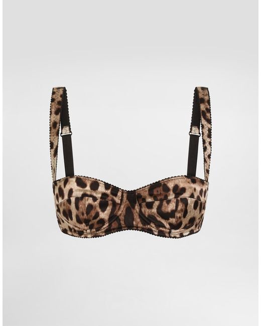 Dolce & Gabbana Brown Satin Balcony Bra With Leopard Print