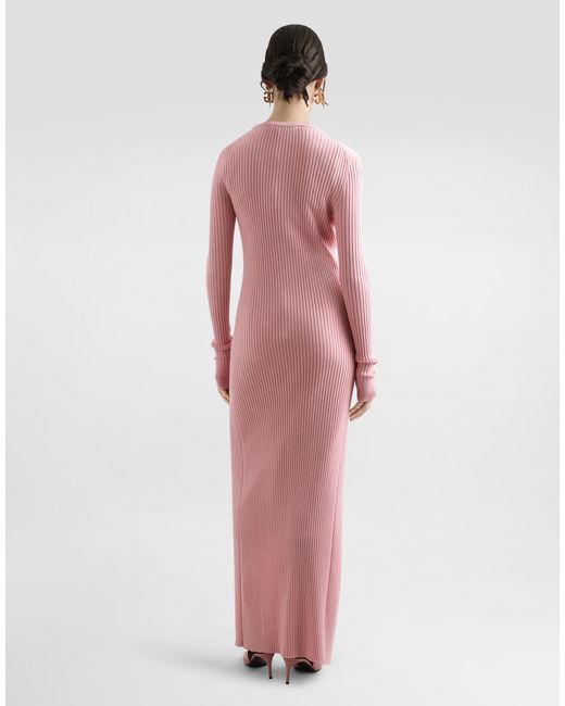 Dolce & Gabbana Pink Long Ribbed Wool Cardigan