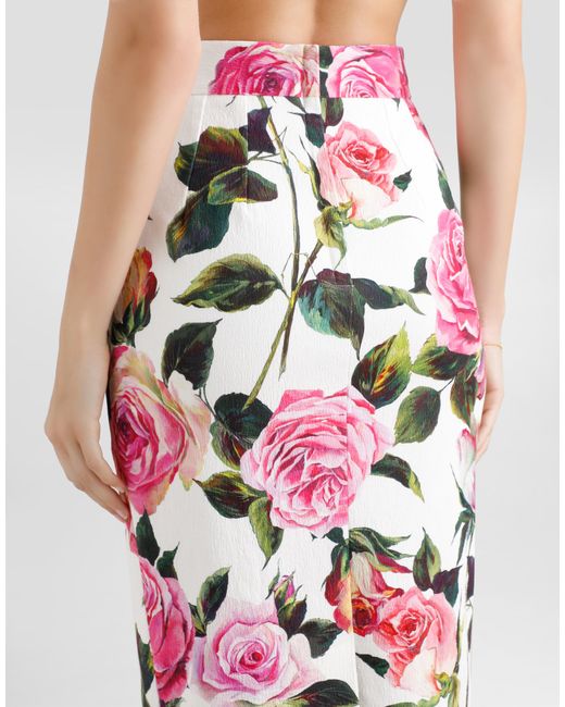 Jupe Mi-Longue En Coton Jacquard À Roses Dolce & Gabbana en coloris White