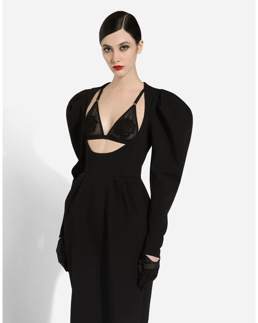 Robe Mi-Longue En Laine Avec Encolure Ouverte Dolce & Gabbana en coloris Black