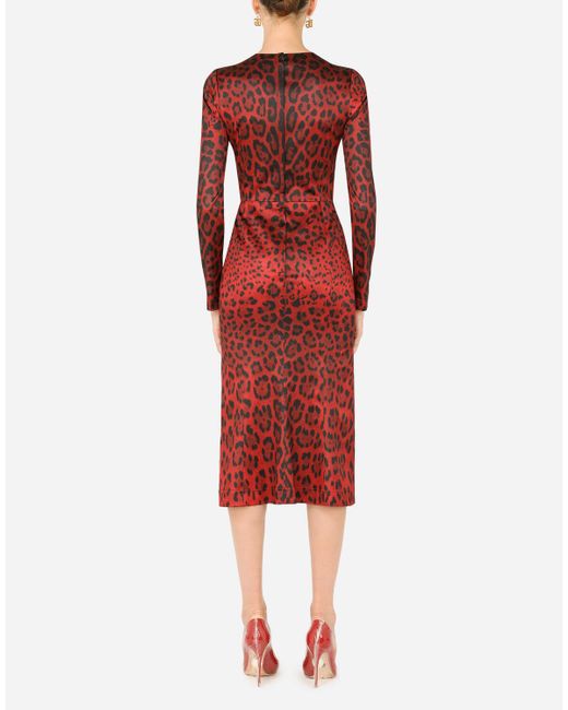 red calf length dress