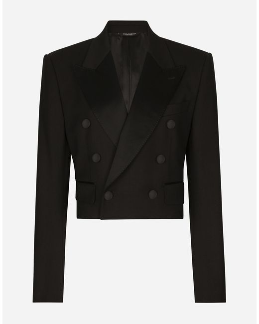 Dolce & Gabbana Black Cropped Double-Breasted Wool Tuxedo Jacket