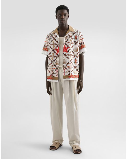 Dolce & Gabbana White Pleated Drawstring Trousers for men
