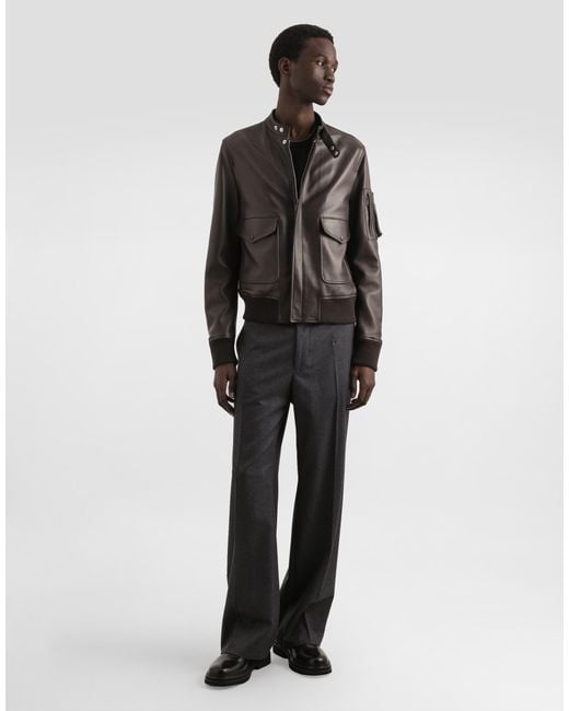 Dolce & Gabbana Black Zip-Fastening-Pocket Leather Jacket for men