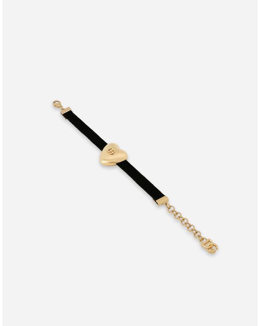 Dolce & Gabbana Natural Velvet Bracelet With Dg Logo Heart