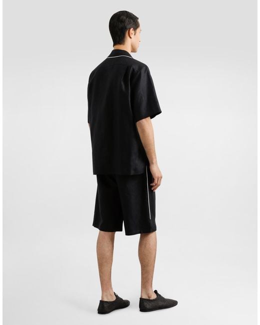 Dolce & Gabbana Black Linen Fabric Hawaiian Shirt for men