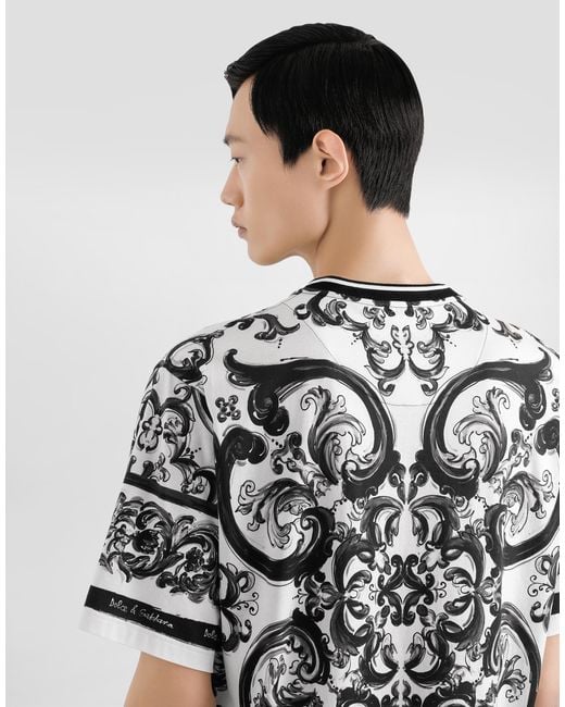 Camiseta De Manga Corta Con Estampado De Mayólica Dolce & Gabbana de hombre de color Multicolor