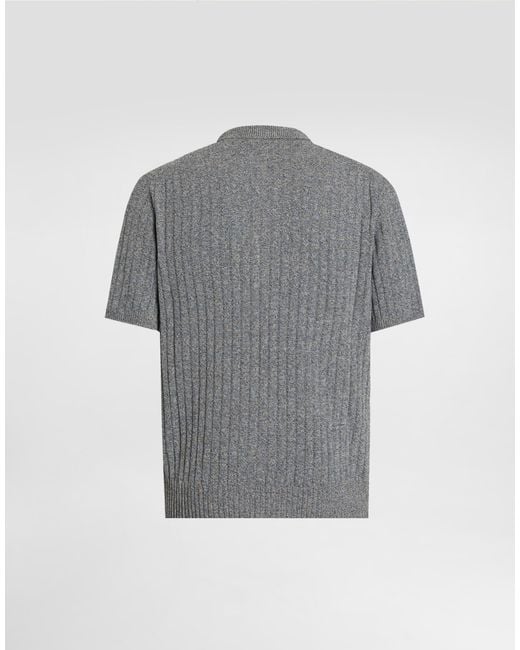 Dolce & Gabbana Gray Ribbed Cotton And Linen Polo Shirt for men