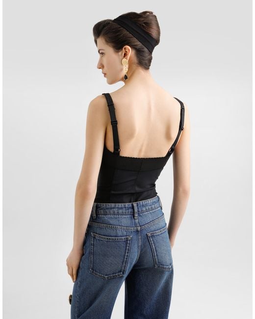 Top Corsetero De Raso Elástico Dolce & Gabbana de color Black
