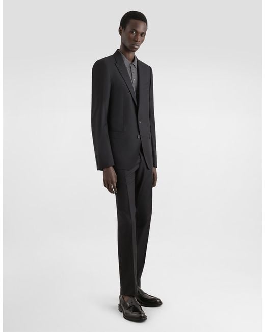 Dolce & Gabbana Gray Wool Polo-Shirt With Branded Tag for men