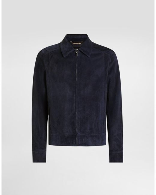 Dolce & Gabbana Blue Leather Zipped Jacket for men