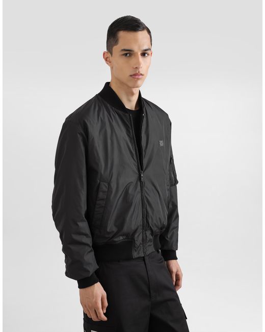 メンズ Dolce & Gabbana ロゴプレート テクニカルファブリック パデッド ボンバージャケット Black