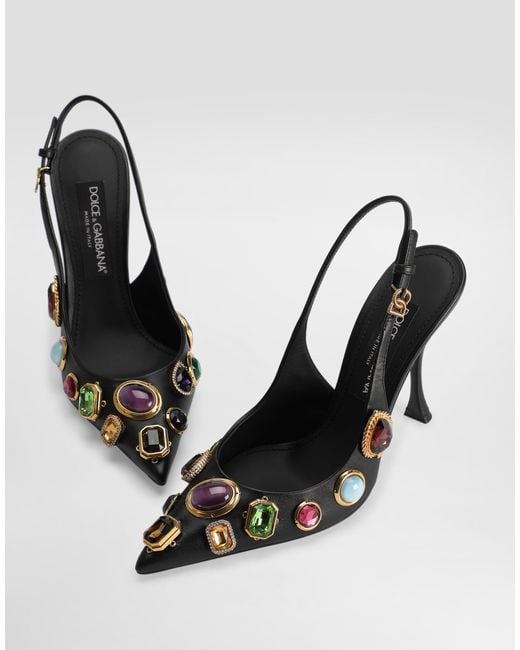 Dolce & Gabbana Slingback With Stone Embroidery White
