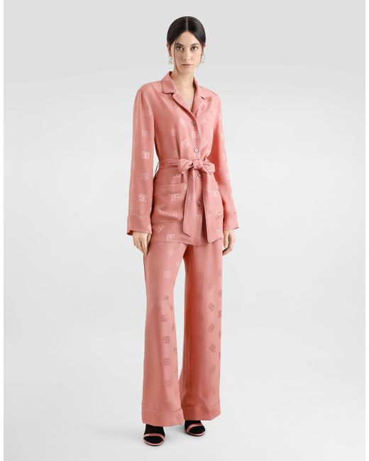 Dolce & Gabbana Pink Silk Satin Jacquard Pajama Pants With All-Over Dg Logo