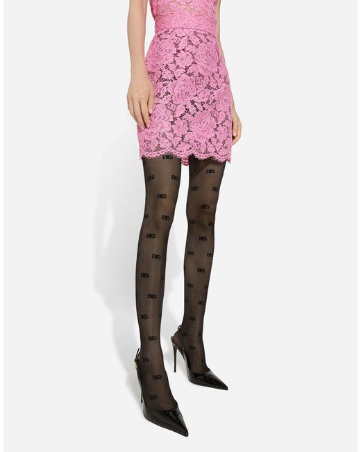 Dolce & Gabbana ミニスカート コードレース フローラルロゴ Pink