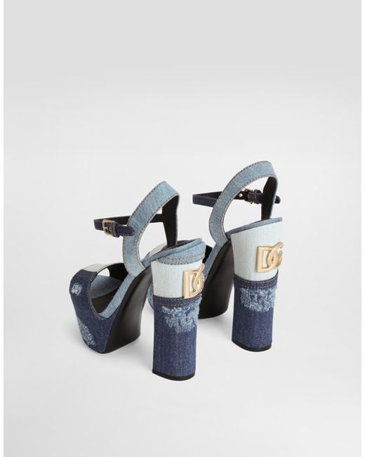Dolce & Gabbana Blue Keira Denim Patchwork Platform Sandals