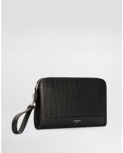 Dolce & Gabbana Black Atene Plongé Calfskin Clutch Bag for men
