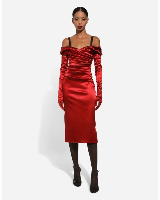 Dolce & Gabbana ロンゲットドレープドレス サテン Red
