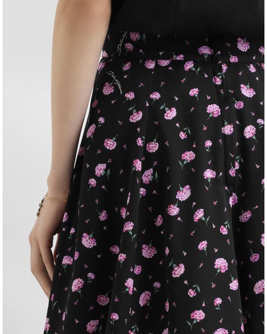 Dolce & Gabbana Black Carnations-Print Silk Canvas Skirt