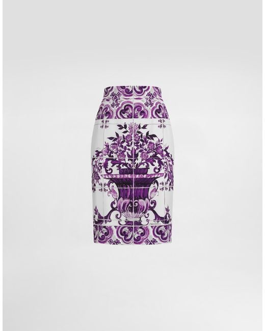 Dolce & Gabbana Purple Maiolica Silk Pencil Skirt