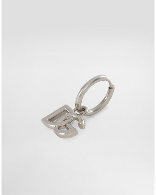 Dolce & Gabbana White Hoop Earrings With Dg Logo Pendants for men