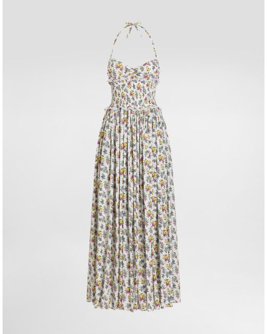 Dolce & Gabbana White Small Floral-Print Poplin Dress