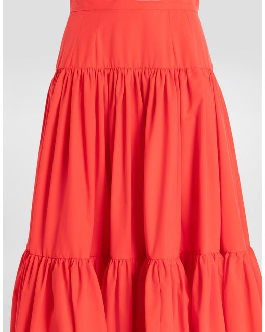 Dolce & Gabbana Red Long Cotton Poplin Skirt�