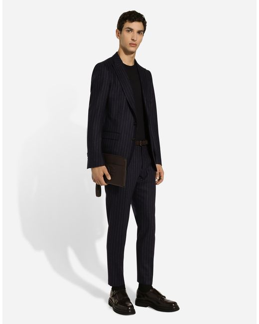 Dolce & Gabbana Black Single-Breasted Pinstripe Flannel Taormina-Fit Jacket for men