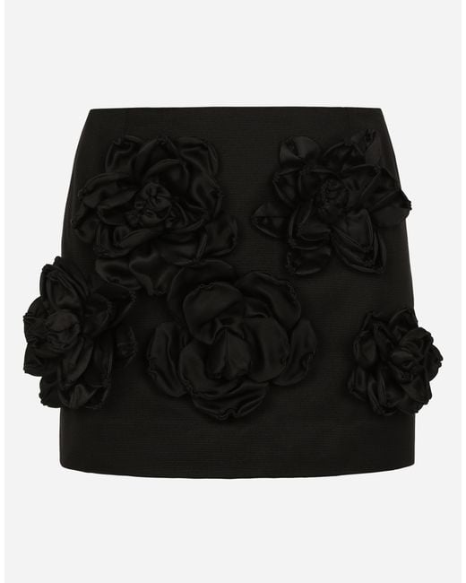 Dolce & Gabbana Black Ottoman Miniskirt With Flowers