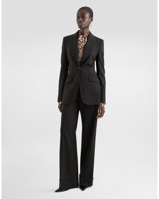 Dolce & Gabbana Black Single-Breasted Pinstripe Wool Jacket