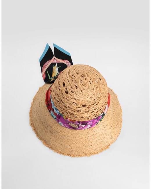 Dolce & Gabbana Pink Straw Hat With Bandeau Scarf