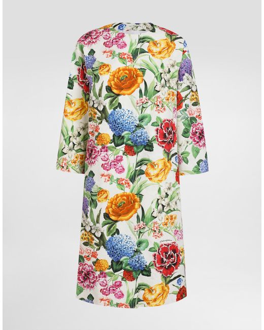 Dolce & Gabbana White Mantel Aus Baumwolljacquard Blumenprint