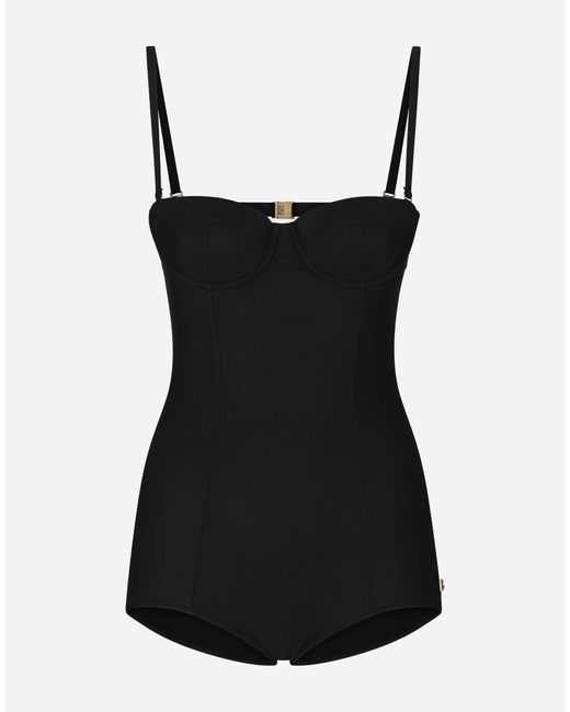 Dolce & Gabbana Black Solid-Color Balconette One-Piece Swimsuit