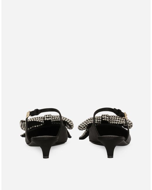 Dolce & Gabbana White Satin Slingbacks With Rhinestone Embellishment