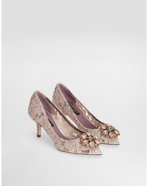 Dolce & Gabbana Pink Lace Pumps With Brooch Detailing