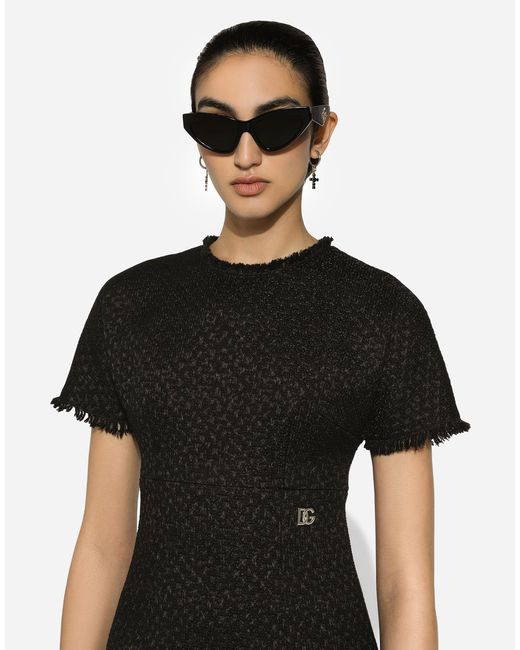 Dolce & Gabbana Black Raschel Tweed Midi Dress With Dg Logo