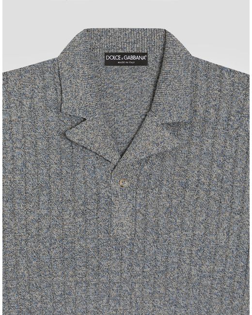 ドルチェ&ガッバーナ　ポロシャツ Mサイズ　コットン/ベルベット　グレー 長袖 Dolce & Gabbana メンズ グレー Ribbed Cotton And Linen Polo Shirtの