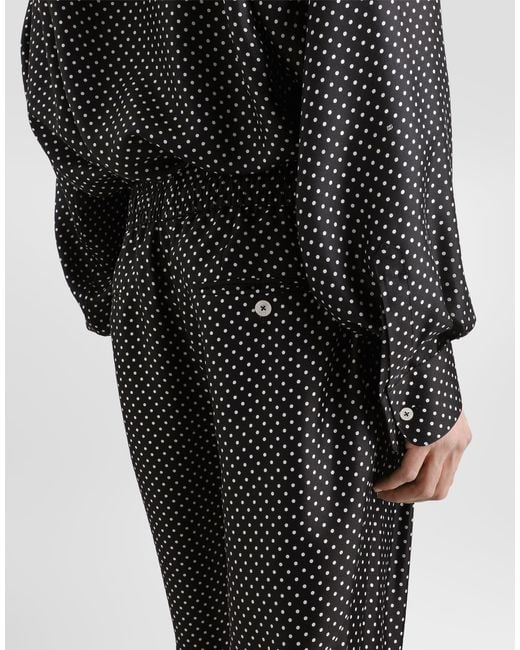 Dolce & Gabbana Gray Polka Dot-Print Silk Twill Trousers for men
