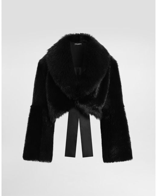 Dolce & Gabbana Black Shearling Bolero Jacket